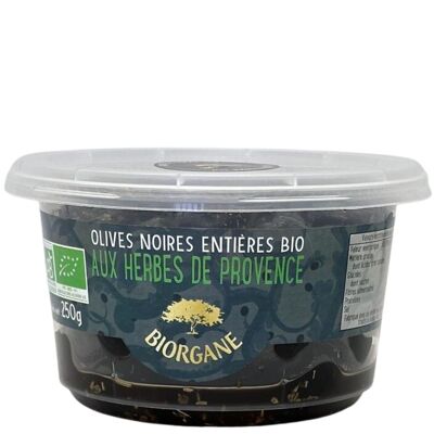 Olives noires entières bio aux herbes de Provence en pot 100% recyclable