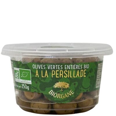 Olives vertes entières bio à la persillade en pot 100% recyclable