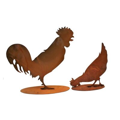 Decoración | Pollo y Gallo | Figuras de óxido para el hogar y el jardín.