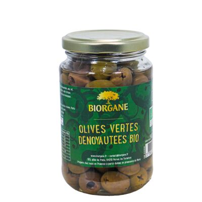 Olives vertes bio dénoyautées natures
