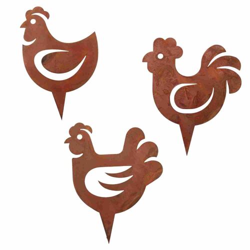 Ostern | Rost Deko Gartenstecker Hühner mit Hahn | 10 x 10 cm