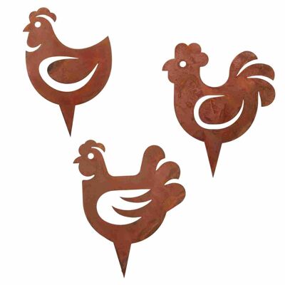 Easter | Rust decorative garden stake chickens with rooster | 10x10cm