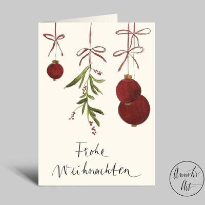 BUON NATALE | Cartolina di Natale con palline e vischio | Biglietto pieghevole per Natale
