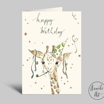 birthday card | happy birthday | Giraffe partying | Folded card