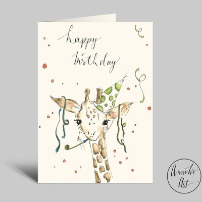 tarjeta de cumpleaños | feliz cumpleaños | Jirafa de fiesta | tarjeta doblada