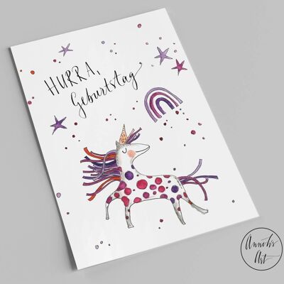 birthday card | Hooray Birthday | Unicorn postcard A6