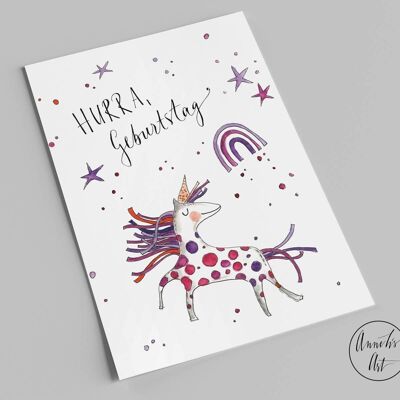 birthday card | Hooray Birthday | Unicorn postcard A6