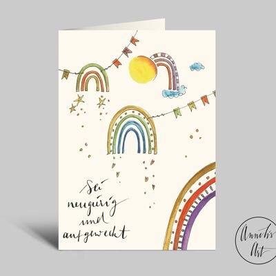 Birth card | Colorful rainbow card | Be curious and alert