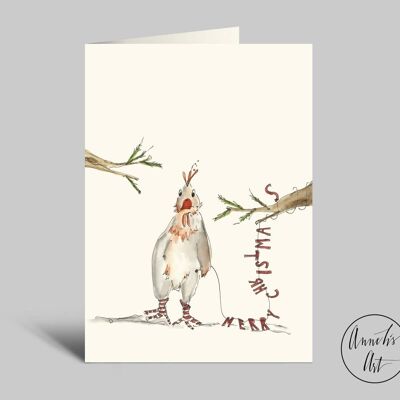 Merry Christmas | Funny Christmas card with chicken | Folded card with envelope