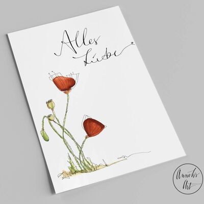 Postkarte |  Klatschmohn | Spruch: Alles Liebe
