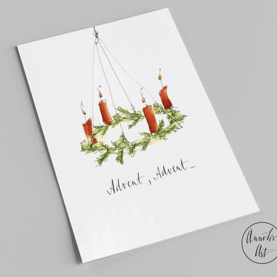 Postcard | Advent Card | Advent wreath with saying