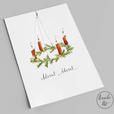 Postcard | Advent Card | Advent wreath with saying