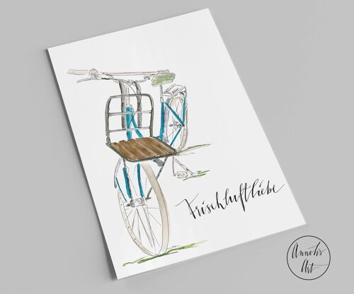 Postkarte | Frischluftliebe mit Fahrrad | blaues Lastenrad