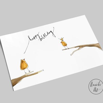 Postcard | birthday card | happy birthday | two chicks with crown