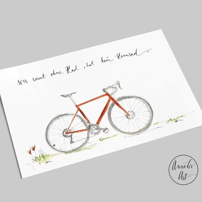 Postkarte | Rennrad mit Spruch "Wer rennt ohne Rad..."