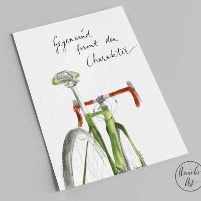 Postcard | racing bike | Headwind shapes character