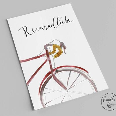 Postal | amor en bicicleta de carretera | bicicleta de carreras roja