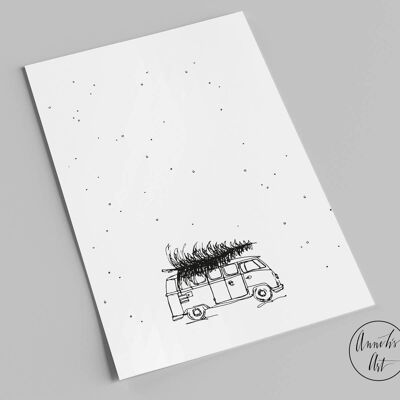 Carte postale | Carte de Noël Vanlife | Bulli avec sapin de Noël