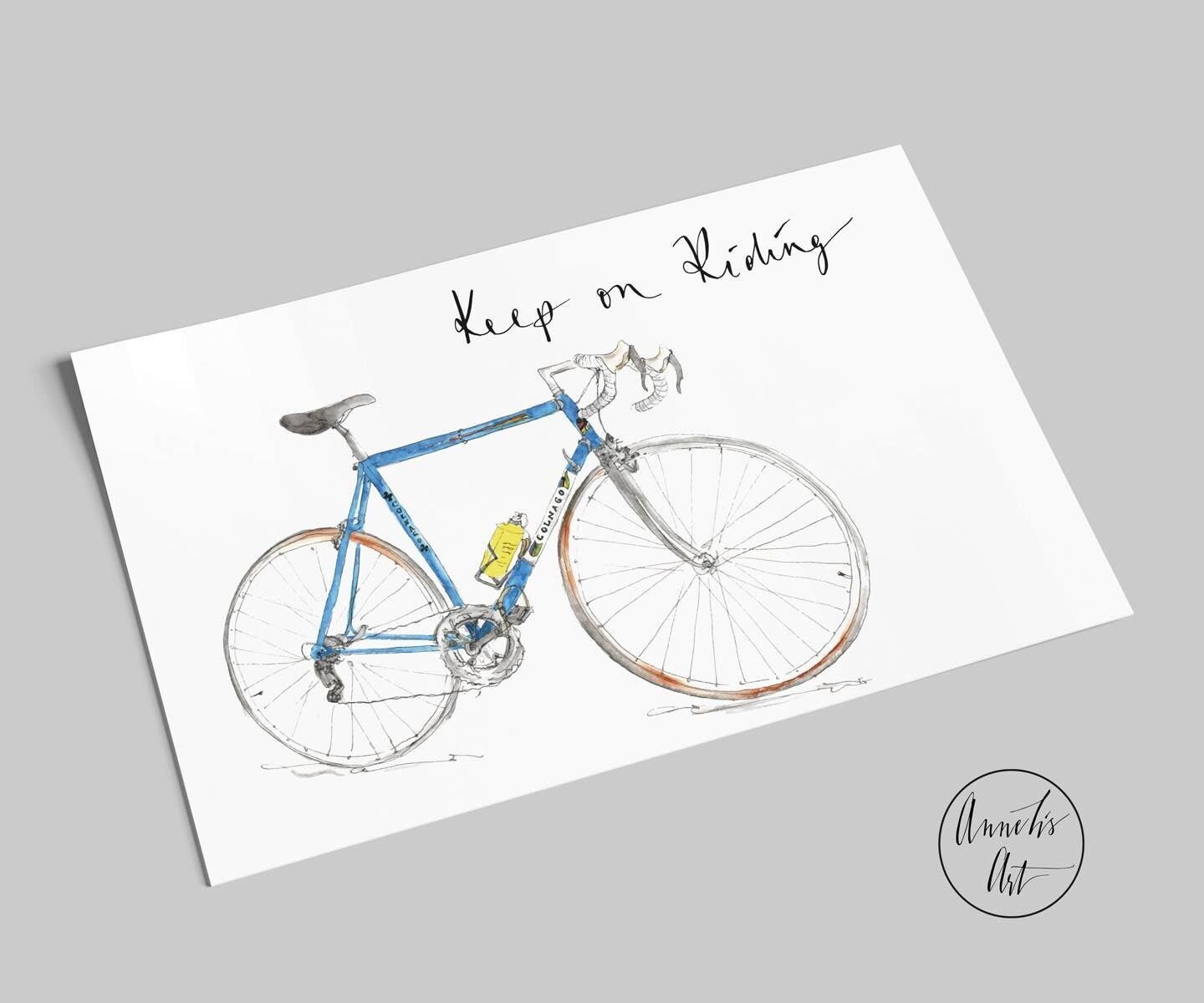 postal | Bicicleta de carreras vintage con el lema "Keep on Riding"