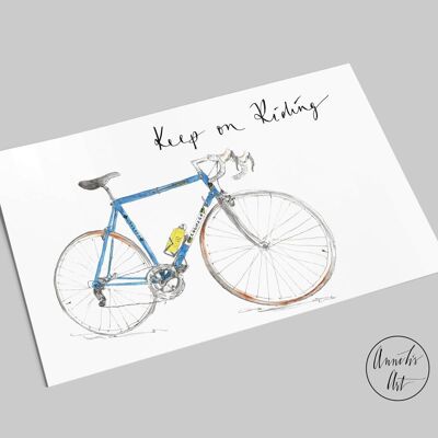 Carte postale | Vélo de course vintage avec slogan "Keep on Riding"