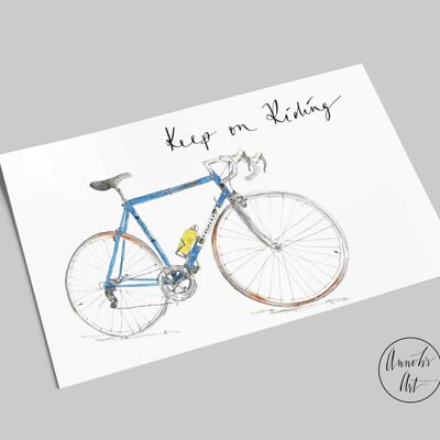 postal | Bicicleta de carreras vintage con el lema "Keep on Riding"