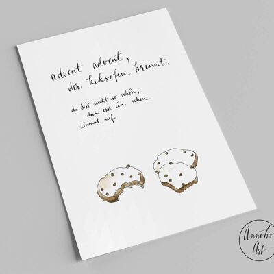 Carte postale | Carte de Noël drôle | Avent Avent le four à biscuits brûle