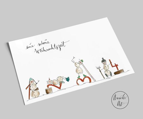 Postkarte | Weihnachtskarte | vier lustige Schneemänner