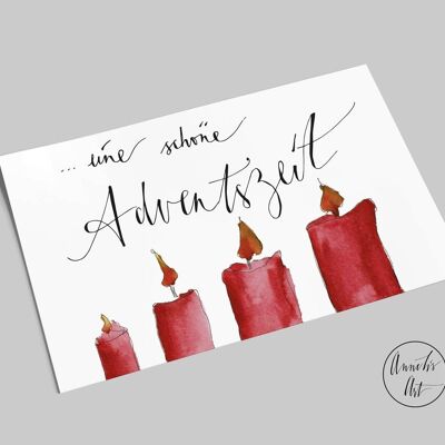 Cartolina di Natale | Buon Avvento | quattro candele rosse dell'Avvento | Cartolina A6