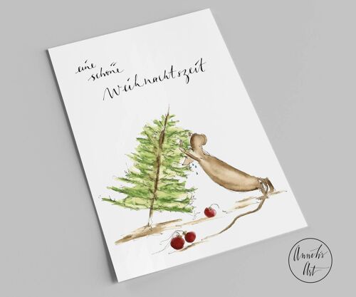 Postkarte | Weihnachtskarte | eine schöne Weihnachtszeit | Maus und Tannenbaum