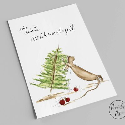 Postkarte | Weihnachtskarte | eine schöne Weihnachtszeit | Maus und Tannenbaum