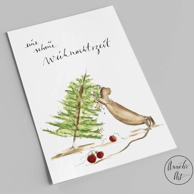 Postcard | Christmas Card | Have a Merry Christmas | Mouse and fir tree