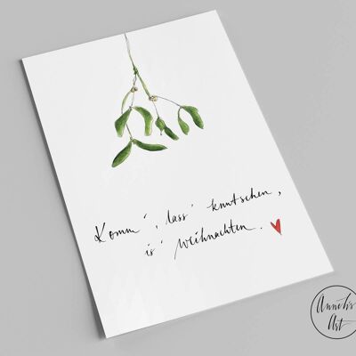 Cartolina | Cartolina di Natale | carta d'amore | vischio