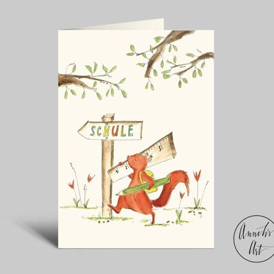 Süße Einschulungskarte mit Eichhörnchen | Postkarte A6