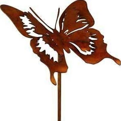 Estaca de jardín herrumbre mariposa decorativa filigrana en varilla | Decoración de jardines y habitaciones.