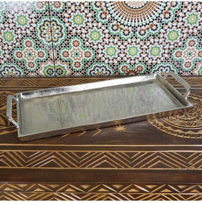 Cast aluminum silver tray Messina with handle Serving tray with raw optics