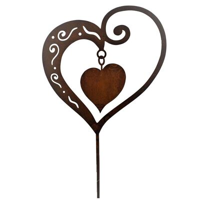 Decorative heart duet on stick | Garden stake rust heart made of metal