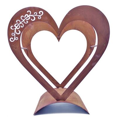 Mensola in legno Heart in ruggine | 54 cm x 50 cm | decorazione in metallo | Porta legna da ardere Patina