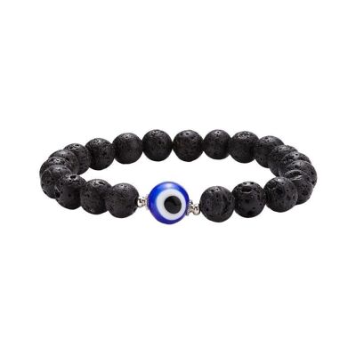 Bracelet extensible en perles de pierre de lave avec mauvais œil, couleurs assorties