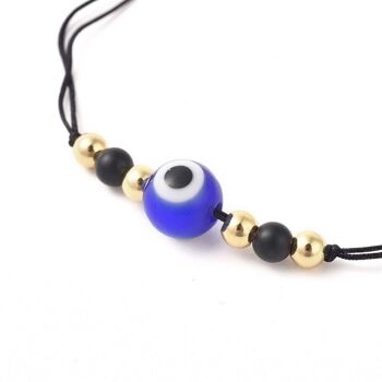 Bracelet tressé en fil de nylon Evil Eye avec perles d'agate noire 4
