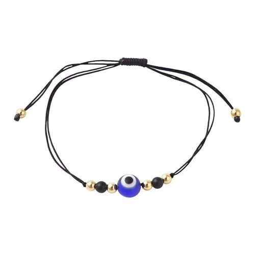 Evil Eye Nylon Thread Braided Bracelet with Black Agate Beads