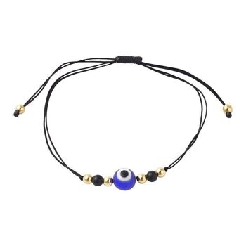 Bracelet tressé en fil de nylon Evil Eye avec perles d'agate noire 1