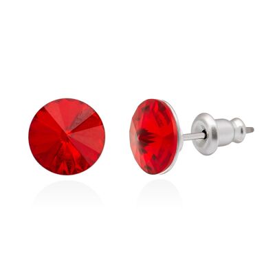 Crystal stud earrings with titanium pin, color red crystal