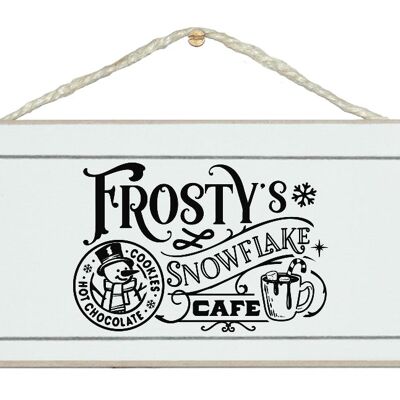 Café del copo de nieve de Frosty. Signo de Navidad de la vendimia