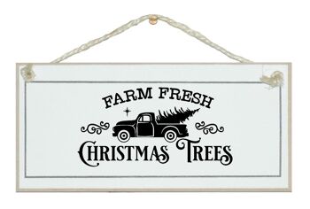 Arbres de Noël frais de la ferme. Signe de Noël vintage