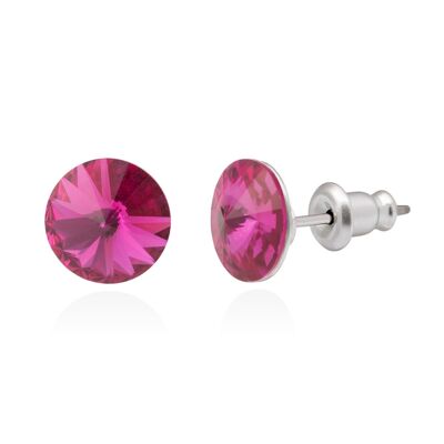 Crystal stud earrings with titanium pin, color fuchia crystal