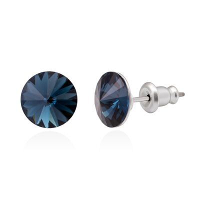 Pendientes de botón de cristal con pasador de titanio, color cristal azul oscuro