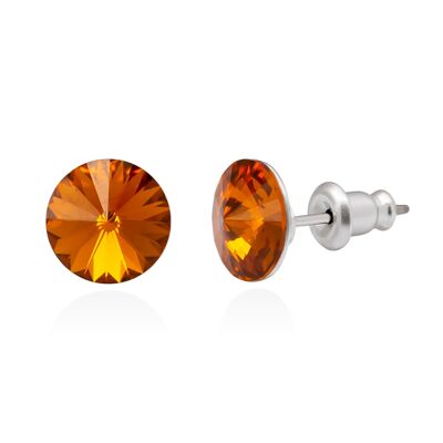 Pendientes de botón de cristal con pasador de titanio, color cristal topacio naranja