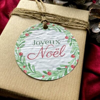 Etiquetas de regalo plantables redondas Feliz Navidad
