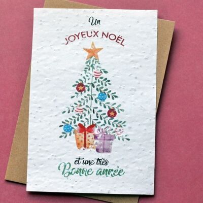 Carte à planter Joyeux Noël Sapin Aquarelle