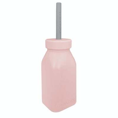 Bouteille d’apprentissage en silicone avec paille - Rose poudré